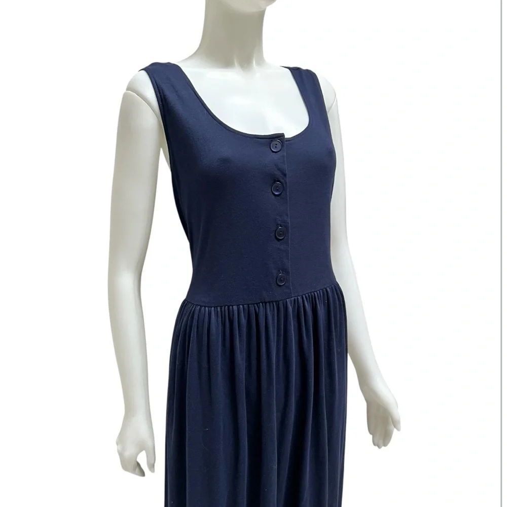 Vtg CHAMPAGNE Maxi Dress Drop-Waist Navy Minimalist Lagenlook NWT 90's‎ X-large